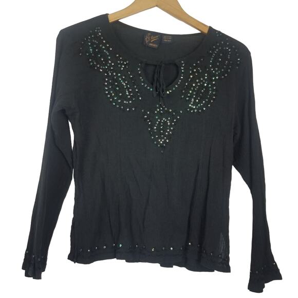 Beccas Imports | Black Long Sleeve Sequin Top - Picture 1 of 6
